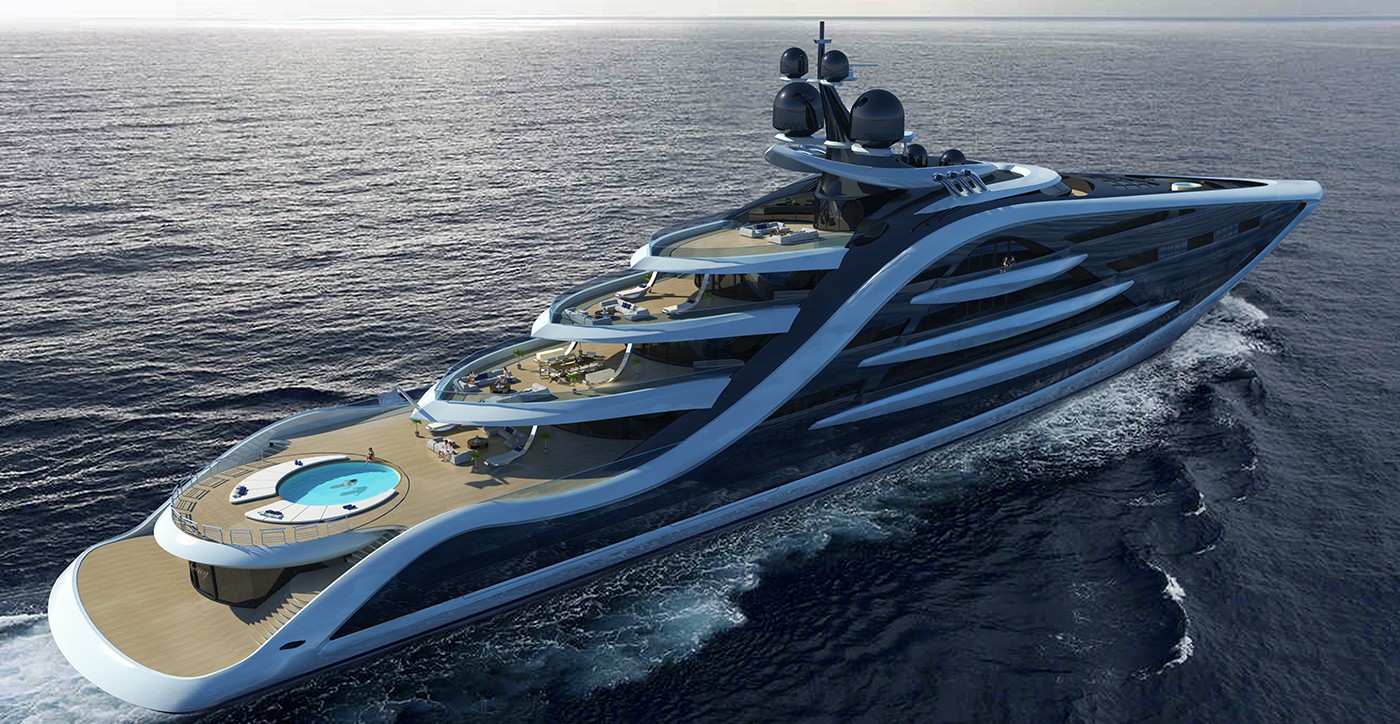 black and white mega yacht