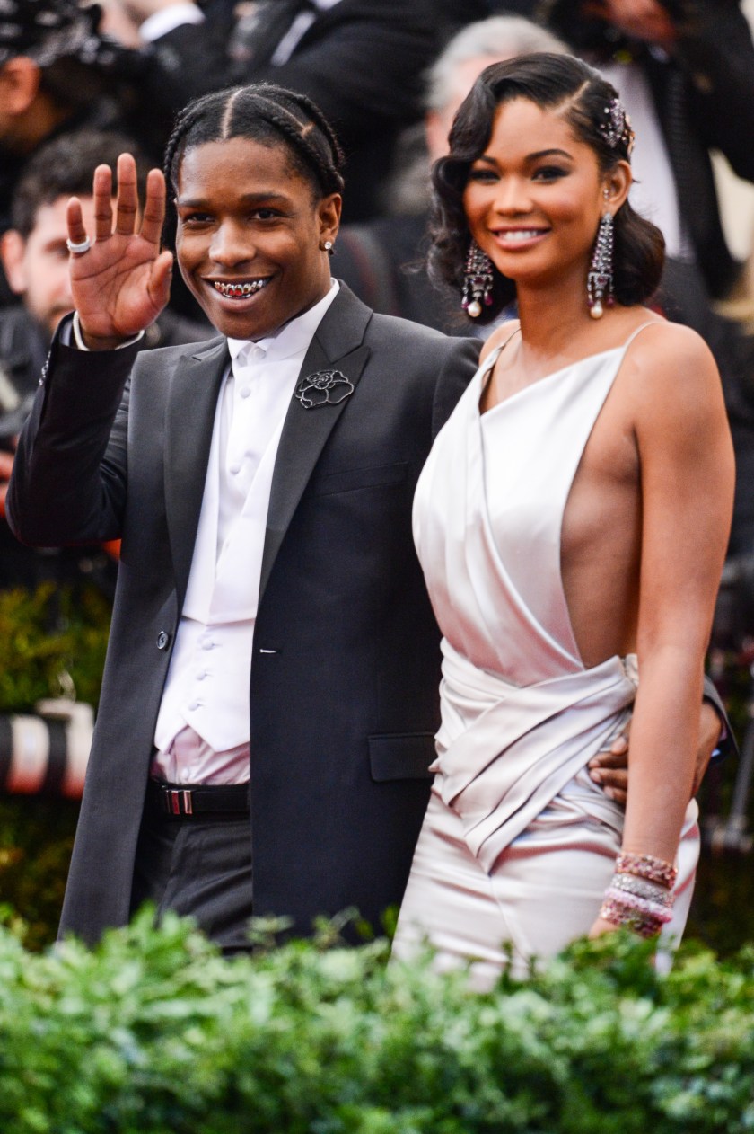 Rapper ASAP Rocky (L) and model Chanel Iman enter the "Charles James: Beyond Fashion" Costume Institute Gala at the Metropolitan Museum of Art on May 5, 2014 in New York City. (Ray Tamarra/GC Images)