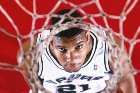 SAN ANTONIO, TX - 1997: Tim Duncan of the San Antonio Spurs during a portrait shoot in San Antonio, Texas. NOTE TO USER: User expressly acknowledges that, by downloading and or using this photograph, User is consenting to the terms and conditions of the Getty Images License agreement. Mandatory Copyright Notice: Copyright 1997 NBAE (Photo by Glenn James/NBAE via Getty Images)