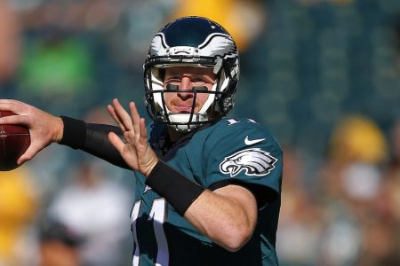 PHILADELPHIA, PA - SEPTEMBER 25: Carson Wentz #11 of the Philadelphia Eagles warms up before a game against the Pittsburgh Steelers at Lincoln Financial Field on September 25, 2016 in Philadelphia, Pennsylvania. (Photo by Rich Schultz/Getty Images)