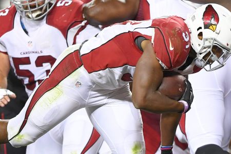 David Johnson #31 of the Arizona Cardinals dives into the endzone for a touchdown against the San Francisco 49ers during their NFL game at Levi's Stadium on October 6, 2016 in Santa Clara, California.  (Thearon W. Henderson/Getty Images)