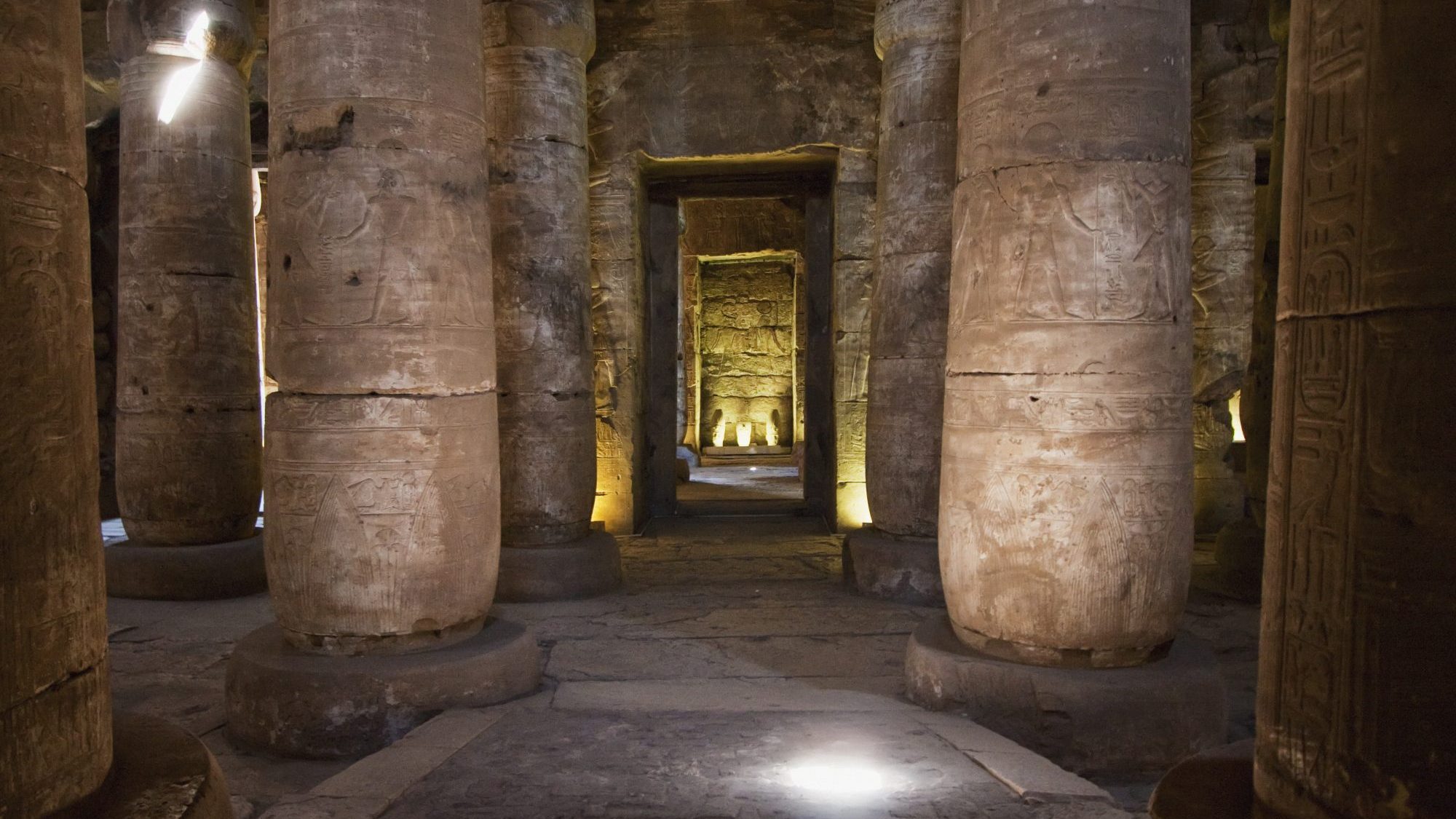 Interior view of the Hypostyle Hall at The Temple Of Seti, part of an ancient site in Abydos, Egypt (Insights/UIG via Getty Images)