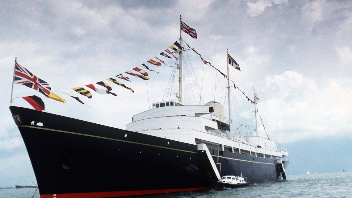 UNITED KINGDOM - JANUARY 01:  Hmy Britannia At Sea With Union Jack Flags As Bunting And Royal Standards.circa 1990s  (Photo by Tim Graham/Getty Images)