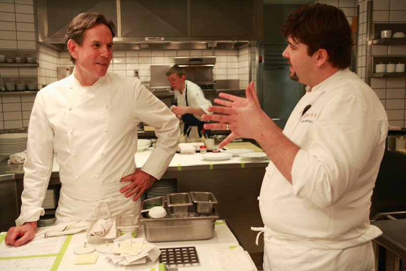 in the kitchen of the restaurant Per Se, in NY Chef Thomas Keller on left Photograph by Owen Franken