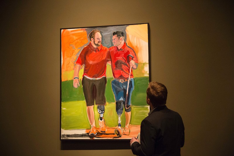 Paintings of wounded US military veterans painted by former US President George W. Bush hang in "Portraits of Courage", a new exhibit at the George W. Bush Presidential Library and Museum in Dallas, Texas, on February 28, 2017. (Laura Buckman/AFP/Getty Images)