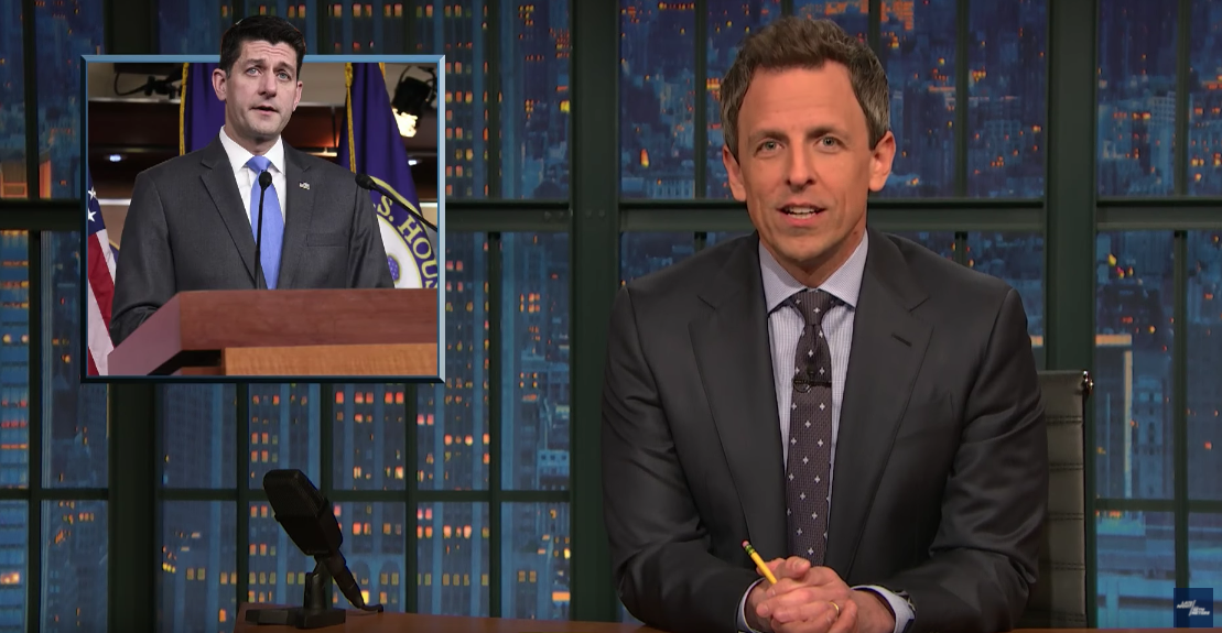Seth Meyers introduces the parody song "Ryan" on his late-night show (YouTube)