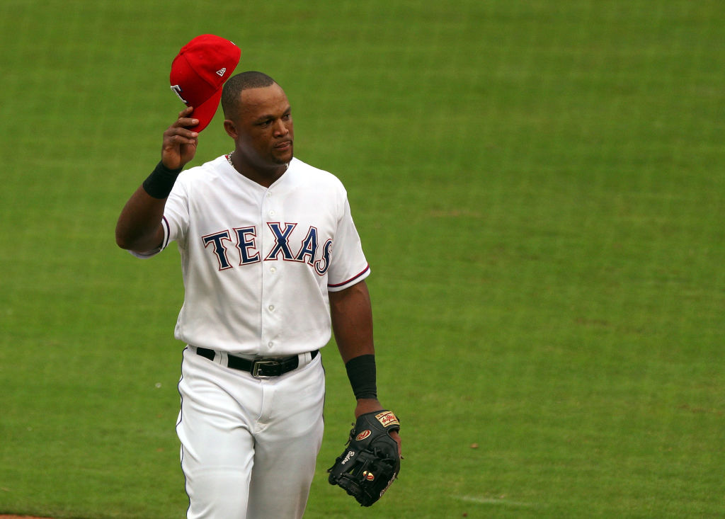 ARLINGTON, TX - SEPTEMBER 23:  Adrian Beltre #29 of the Texas Rangers tips his cap as he leaves the game before the start of the fifth inning against the Seattle Mariners in his last home game of the season at Globe Life Park in Arlington on September 23, 2018 in Arlington, Texas.  (Photo by Richard Rodriguez/Getty Images)