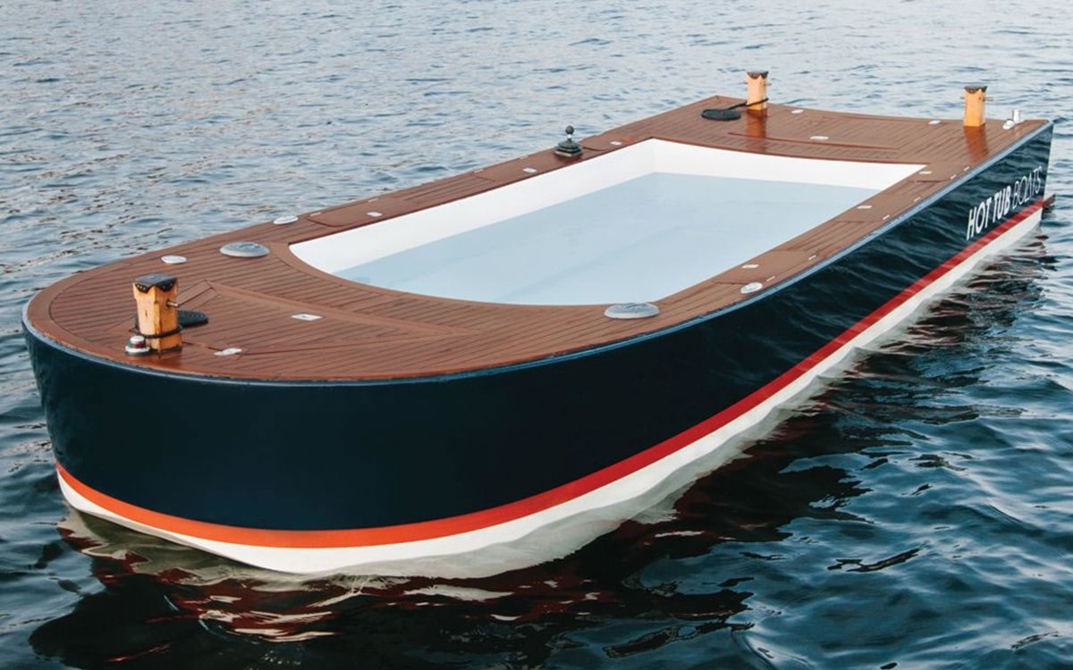 The Floating Hot Tub Boat For Sale By Hammacher Schlemmer