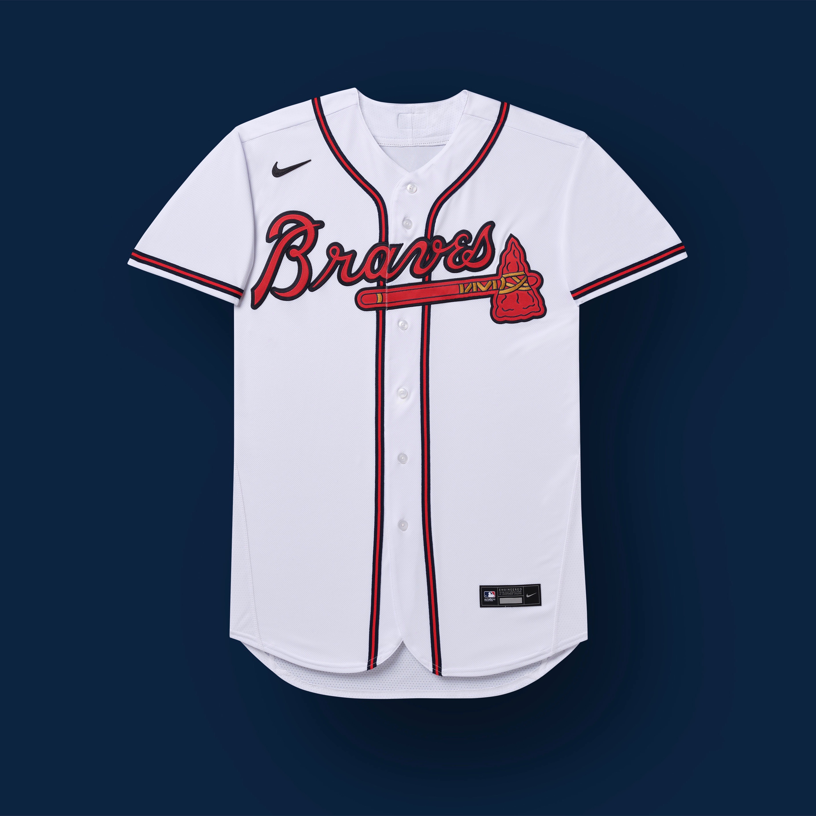 April 09, 2022: The Atlanta Braves logo outlined in gold on the jersey in  dedication to the 2021 World Series Championship during a MLB game against  the Cincinnati Reds at Truist Park