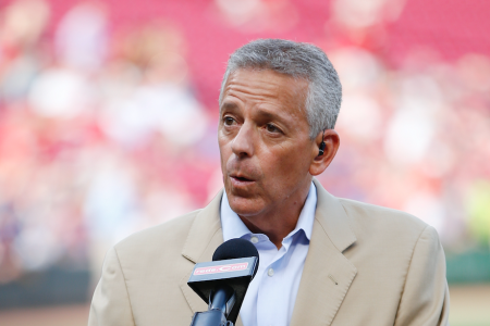 Cincinnati Reds broadcaster Thom Brennaman looks on prior to a 2017 game. (Joe Robbins/Getty)