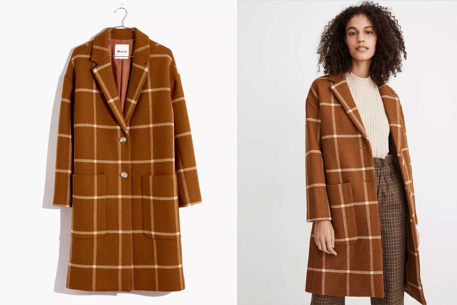 orange plaid wool coat