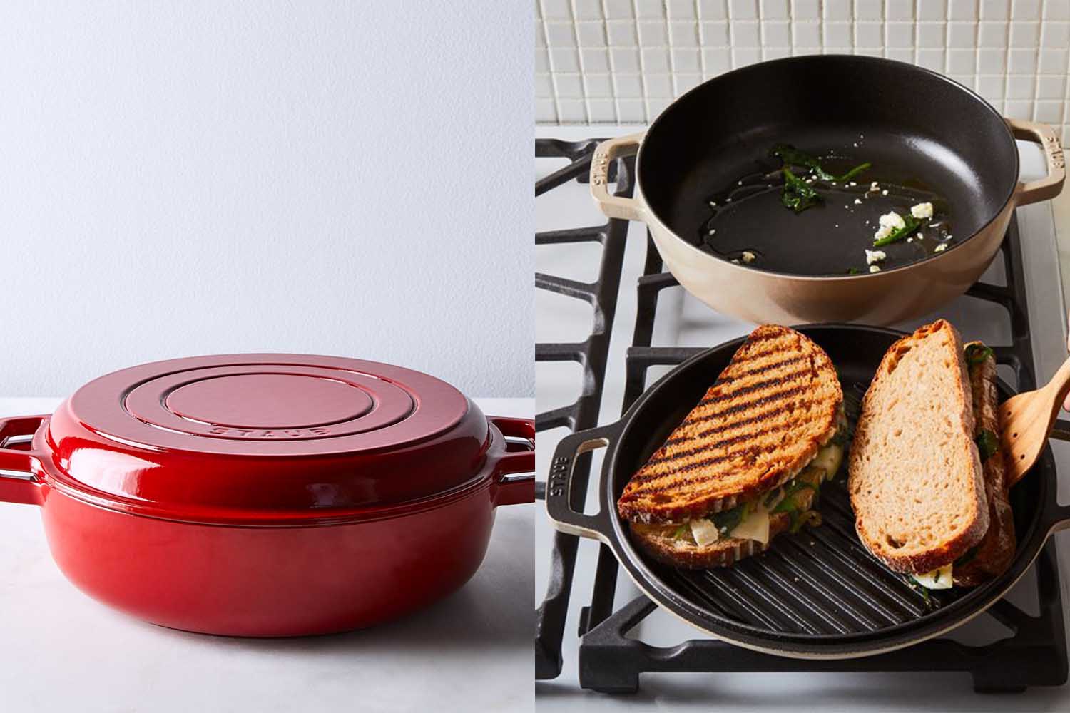 Food52 x Staub Cast Iron 2-in-1 Grill Pan & Cocotte with Lid, 4 Colors
