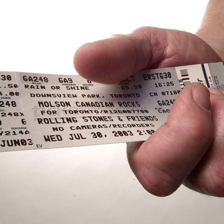 A hand holding a concert ticket