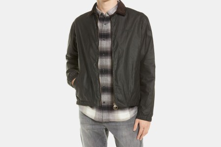 a dark waxed jacket