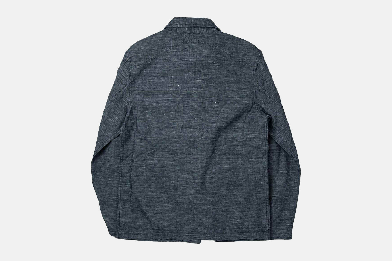 a back shot of the TS shirt jacket in navy.