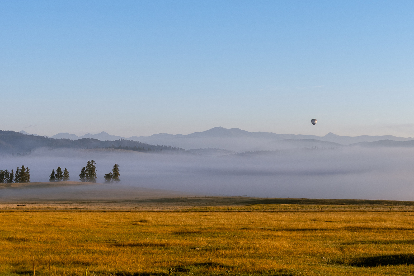 A hot air balloon ascends over the Resort at Paws Up