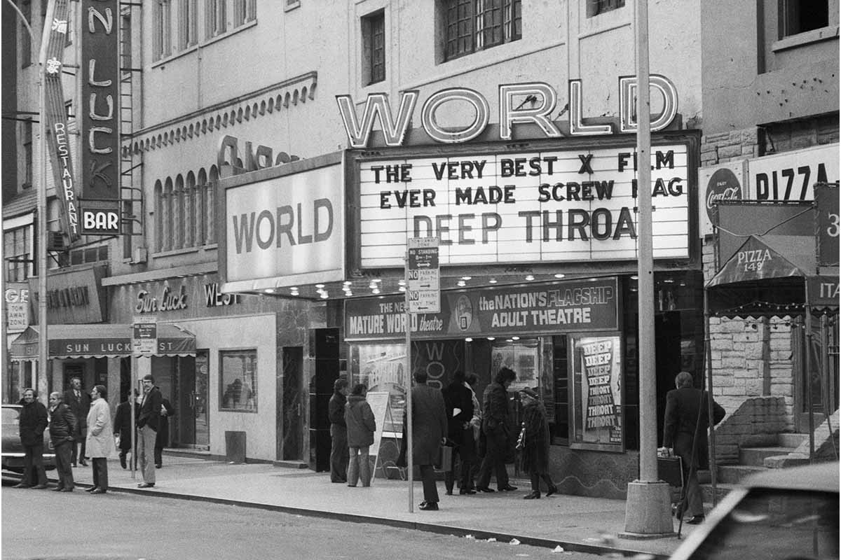 New York, New York-Marquee of The New Mature World Theatre which is showing the porno-film, 