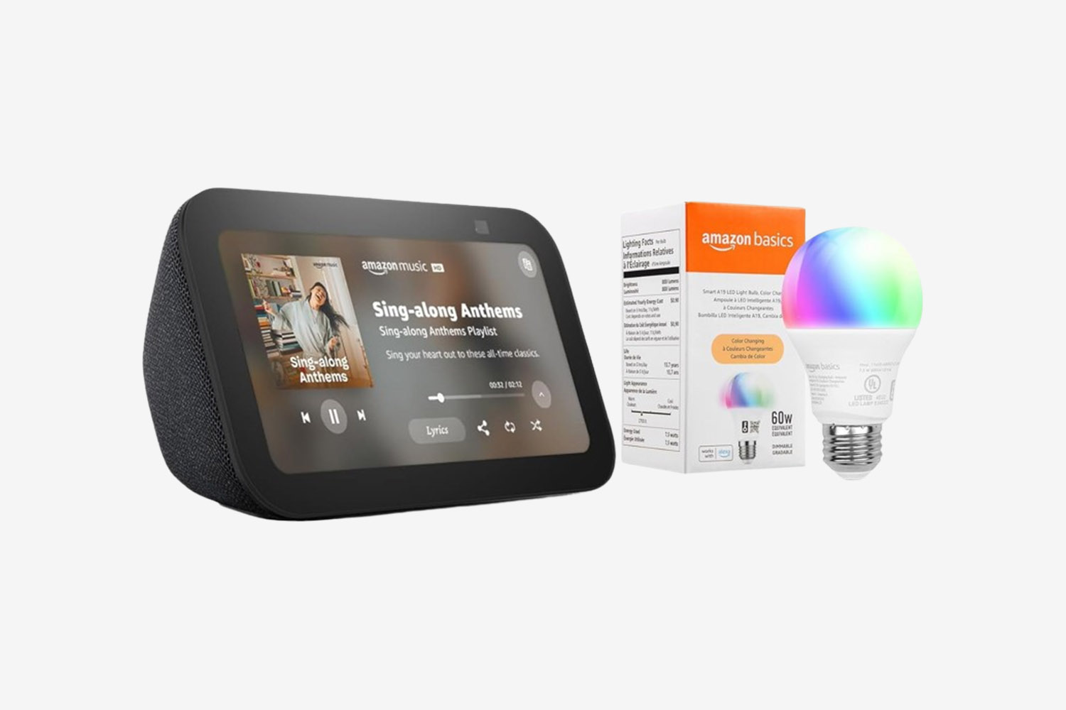 Echo Show 5 with Amazon Basics Smart Color Bulb