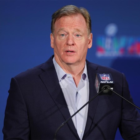 NFL Commissioner Roger Goodell speaks during the Super Bowl LVII Host Committee Handoff Press Conference at Phoenix Convention Center on February 13, 2023 in Phoenix, Arizona. Goodell is a proponent of flexing games into Thursday night