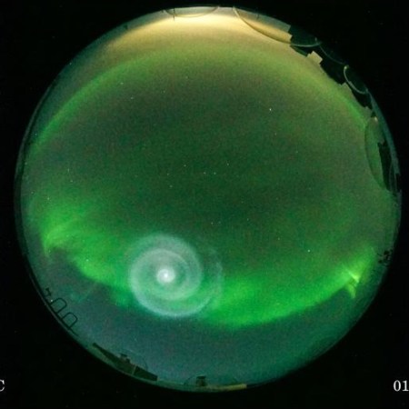 A spiral amid the northern lights in Alaska, which was apparently caused by a SpaceX rocket