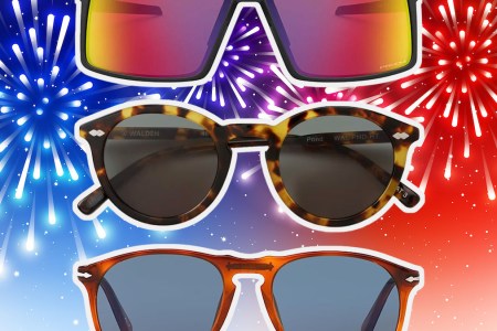 a collage of sunglasses on a firework background