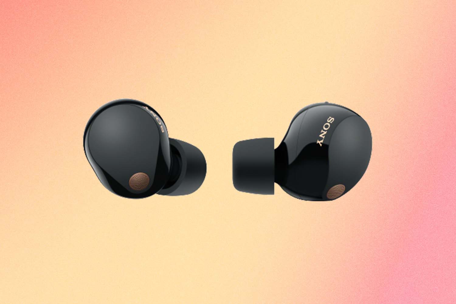 The black WF-1000XM5 earbuds, just released by Sony