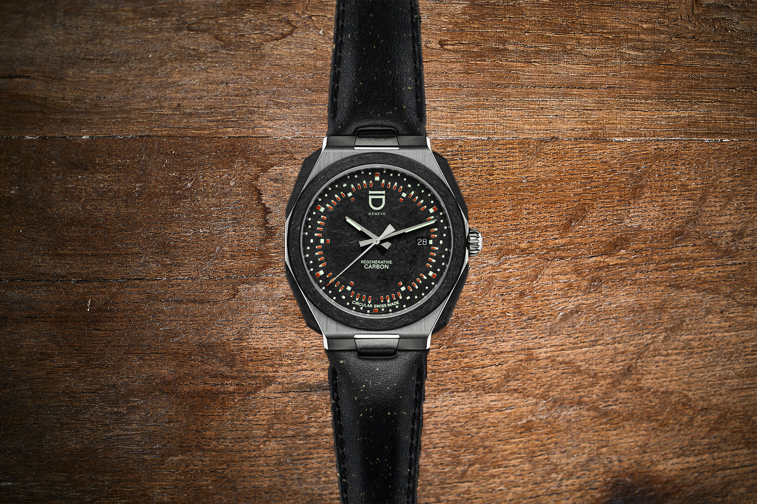 Front view of a sporty men's watch with a circular dial on Craiyon