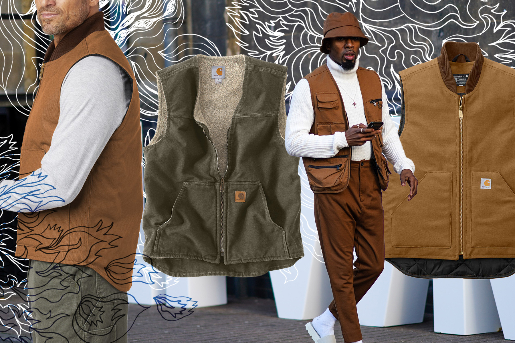 Models wearing a Carhartt vest.