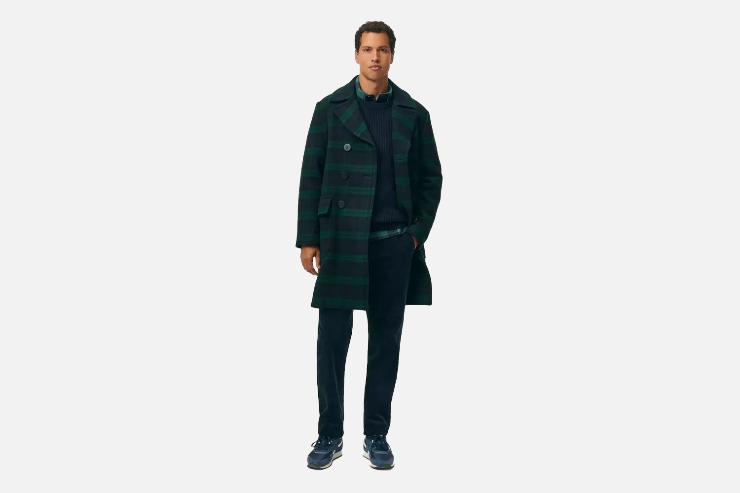 Brooks Brothers Wool Double-Breasted Black Watch Overcoat