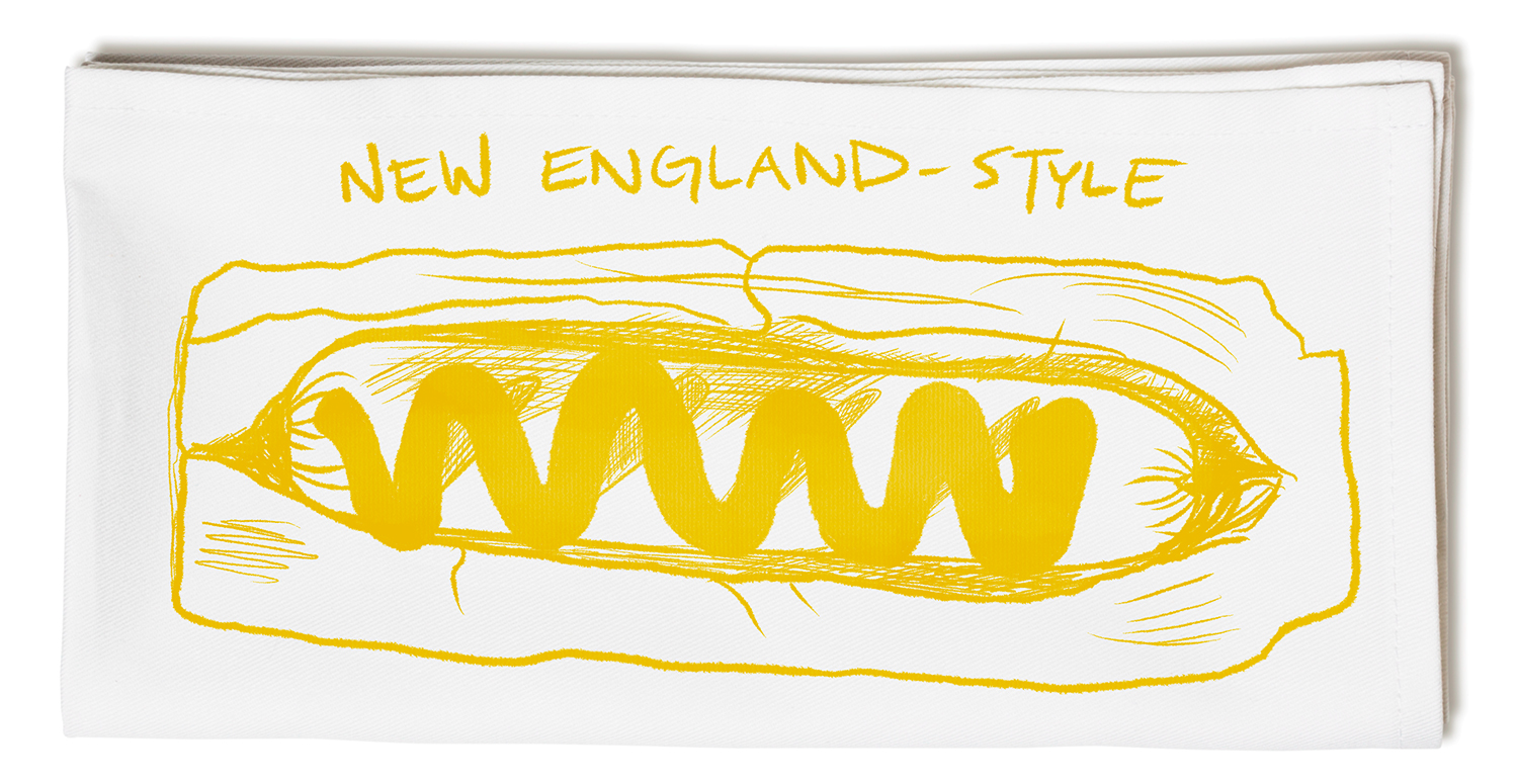yellow illustration of a New England-Style hot dog