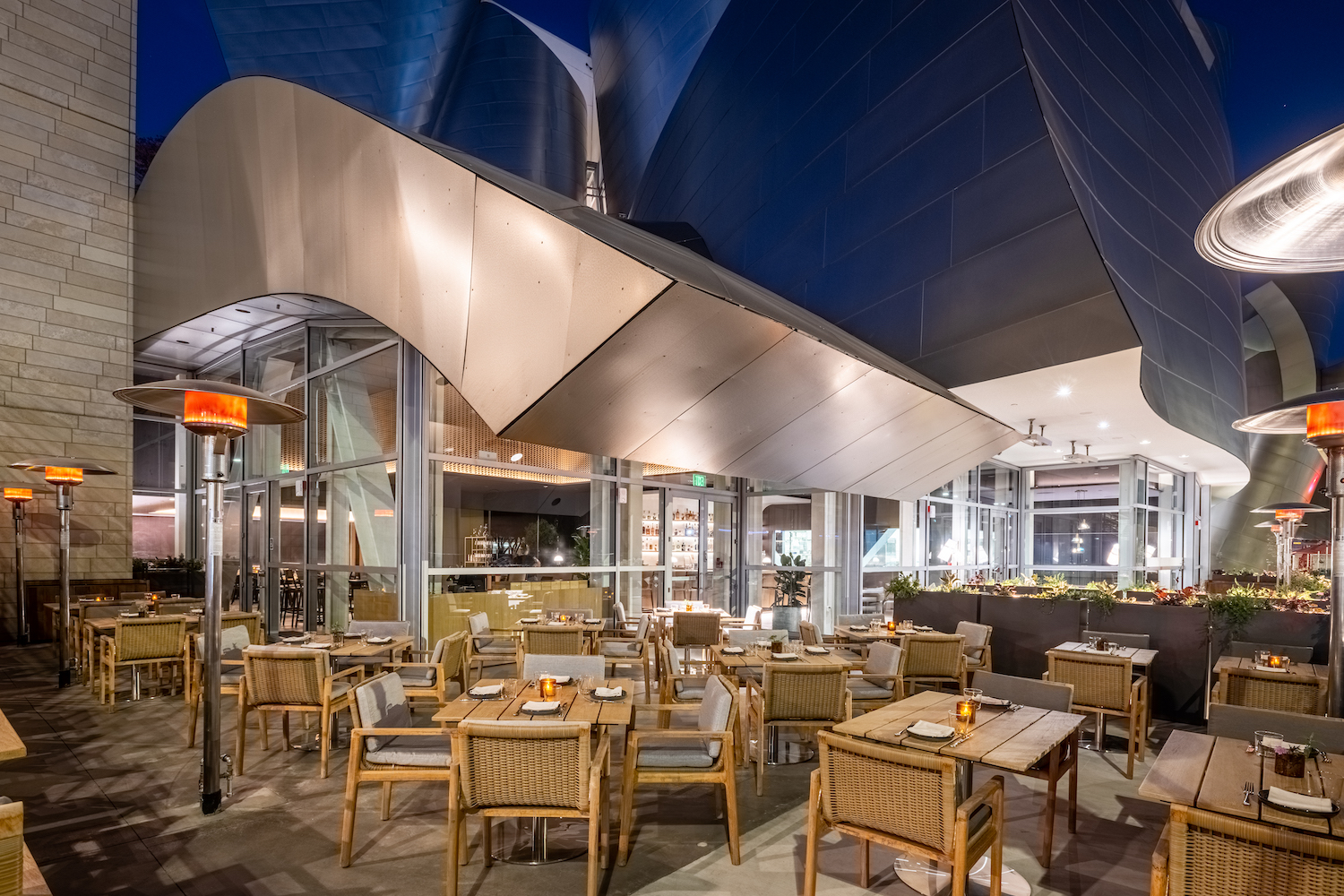 asterid's outdoor seating, situated beside the Walt Disney Concert Hall.