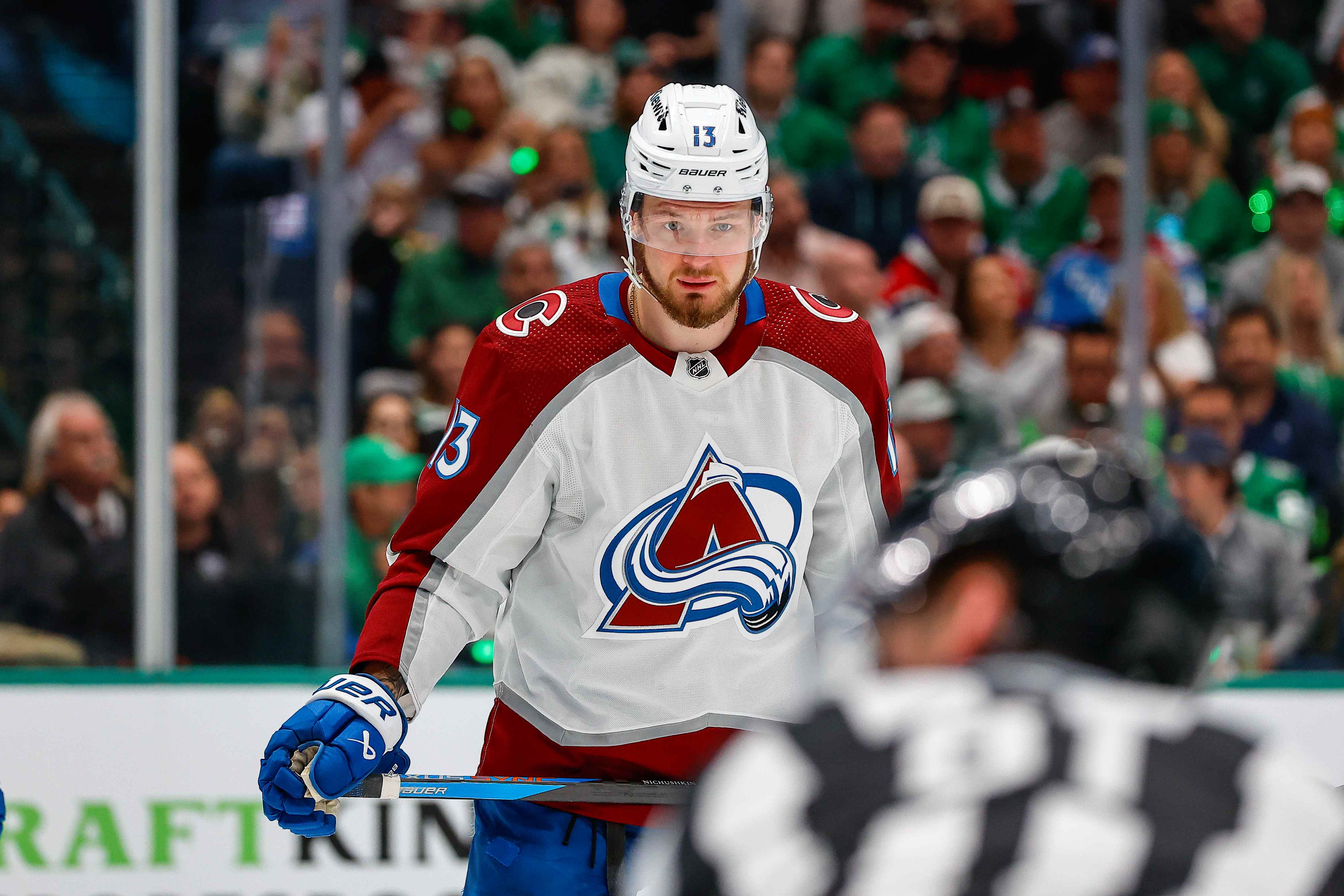 Colorado Avalanche right winger Valeri Nichushkin waits for the puck.