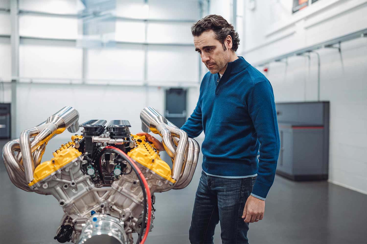 Franchitti with the Cosworth GMA.2, a 3.9-liter V12 engine that's found in the Gordon Murray T.33 and T.33 Spider.