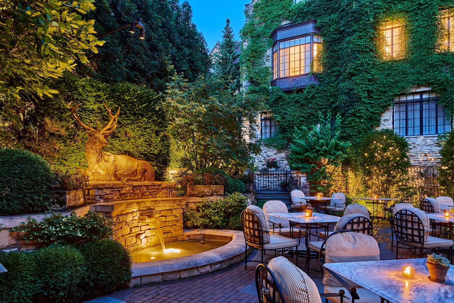 Deer Path Inn features an enchanting English garden, a gem for summertime al fresco dining