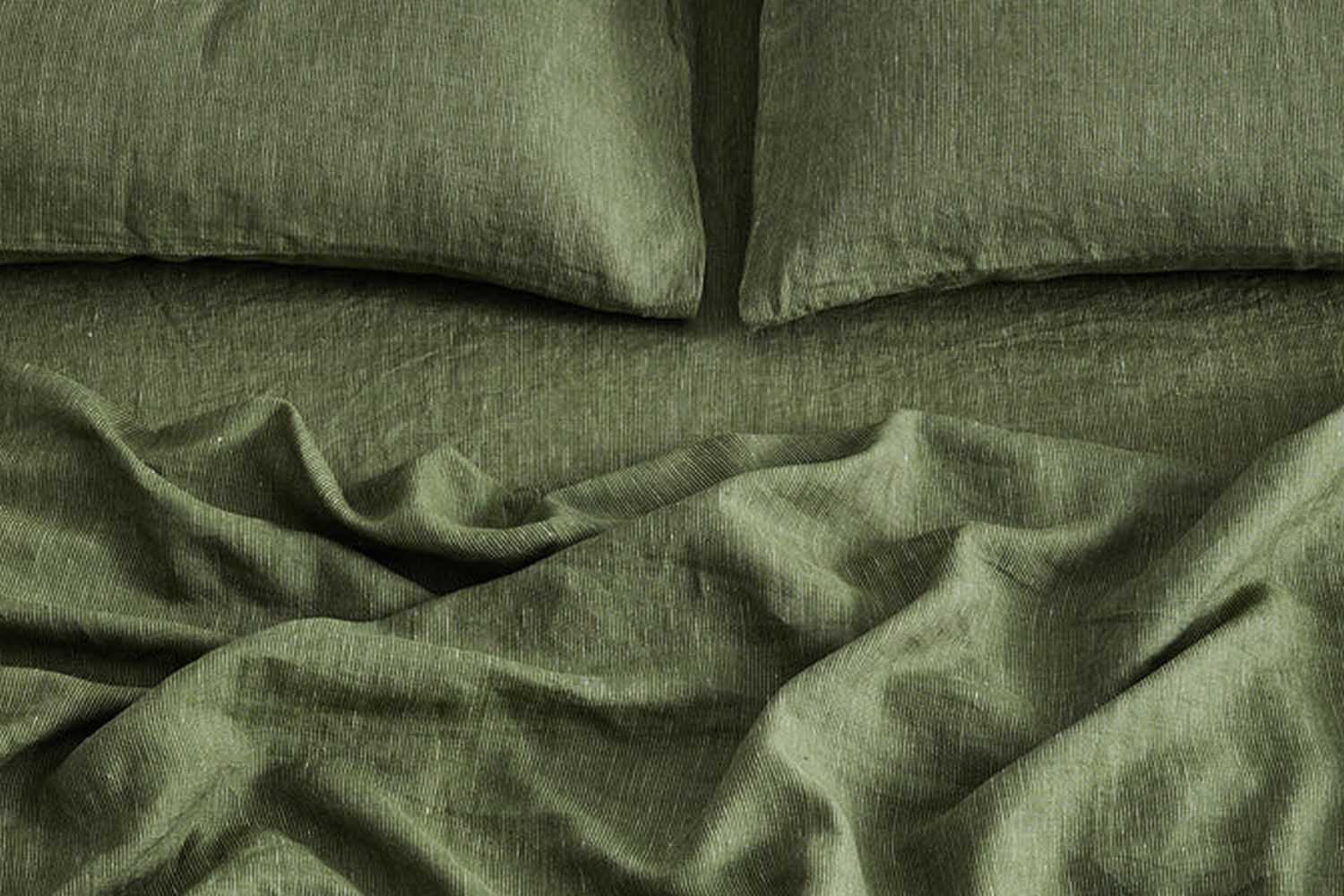 Bed Threads Olive Stripe 100% French Flax Linen Fitted Queen Sheet
