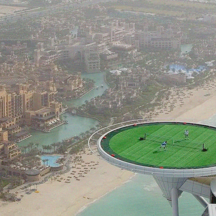The match between Roger Federer and Andre Agassi atop Burj Al Arab Jumeirah February 2005