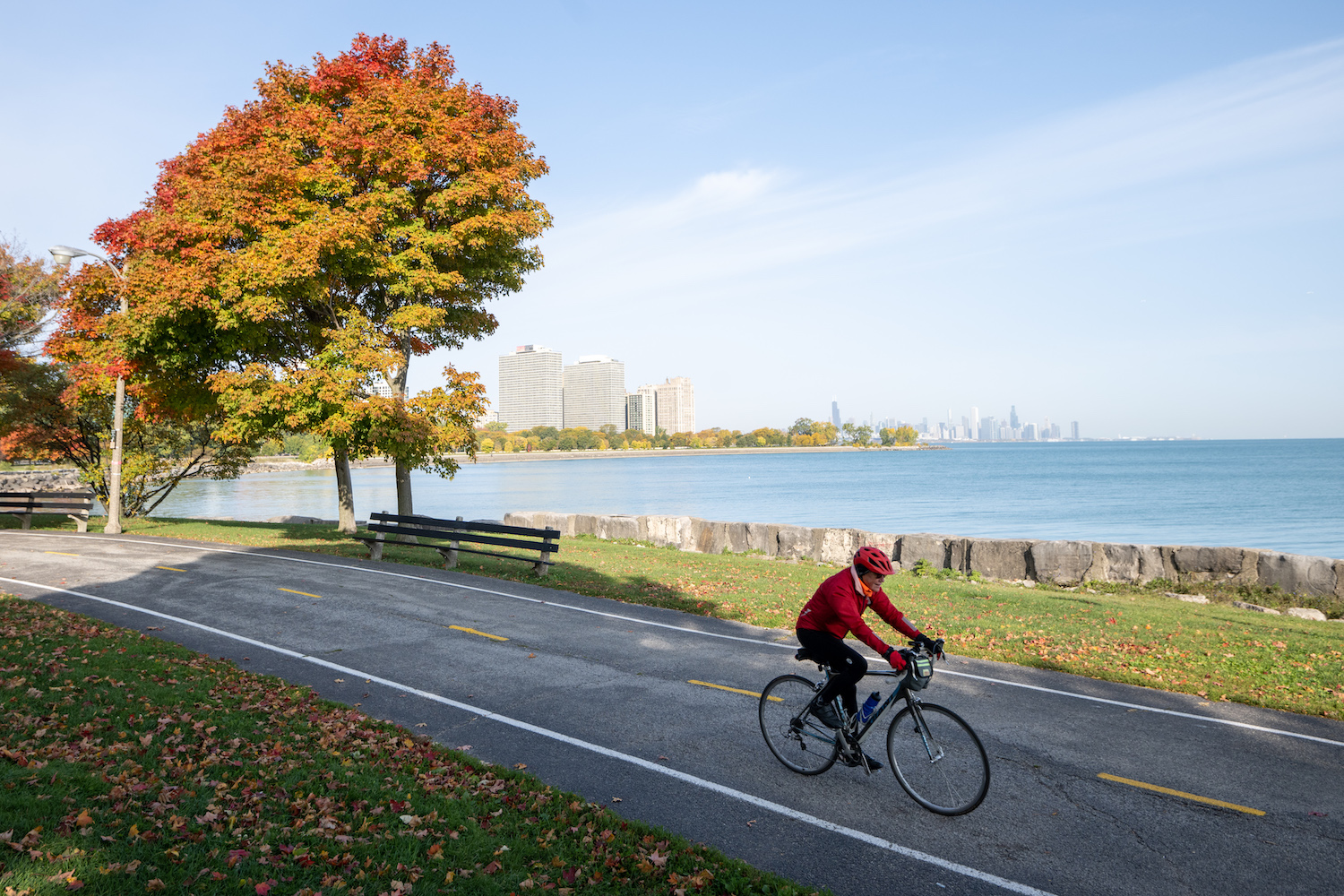 Chicago's iconic Lakefront Trail offers 18 miles of breathtaking lake and skyline views