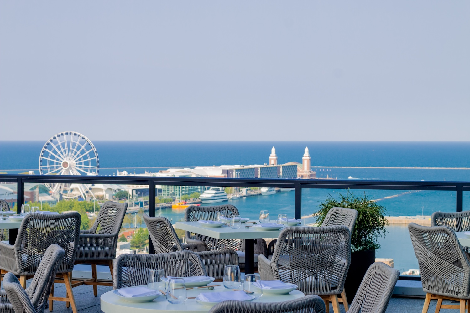 Miru's rooftop offers stunning views of the Chicago River, Navy Pier and Lake Michigan