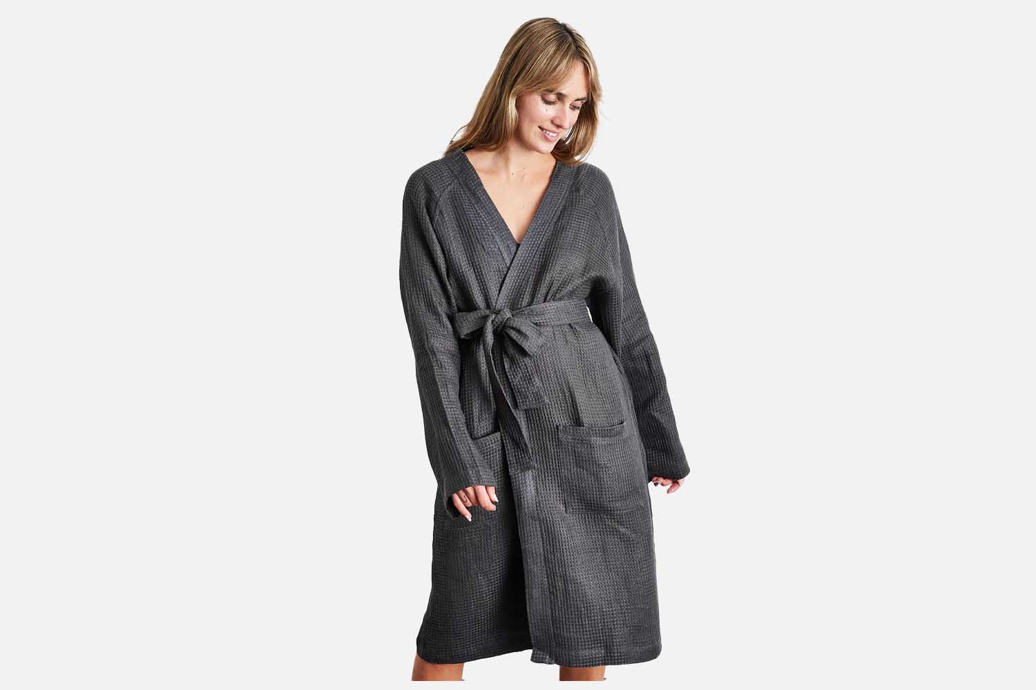 Bed Threads Charcoal 100% French Flax Linen Waffle Robe