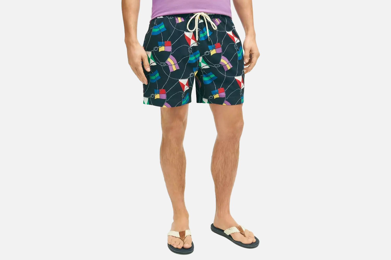 Brooks Brothers 5″ Stretch Montauk Nautical Flag Swim Trunks