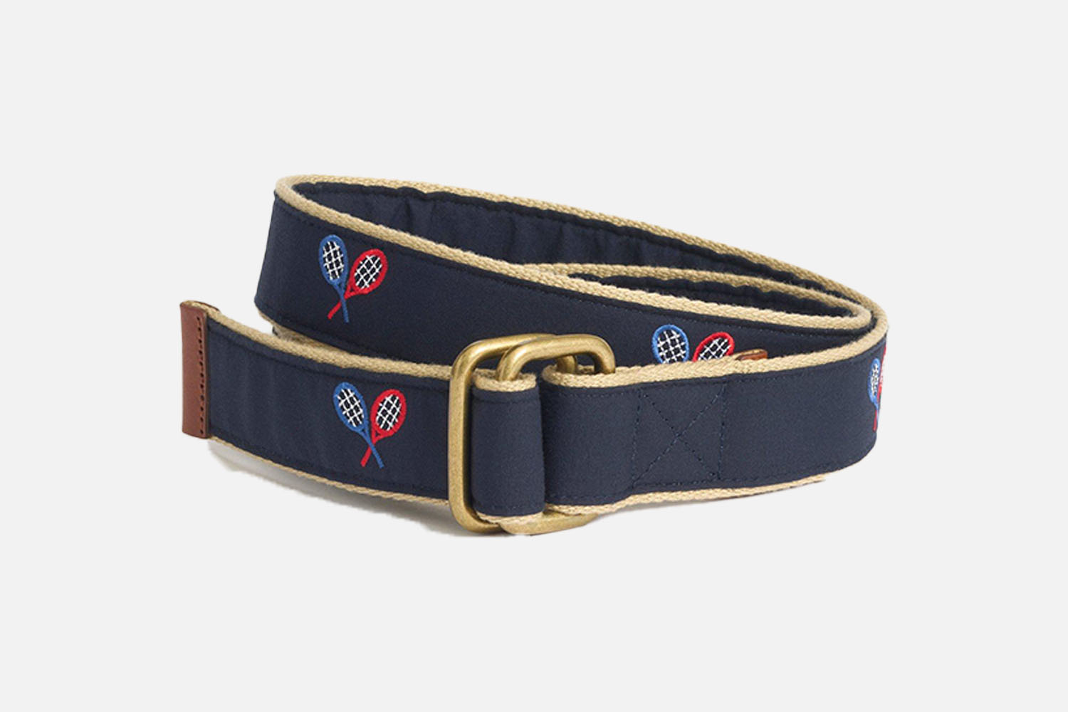 Brooks Brothers Embroidered Leather Tab D-Ring Belt