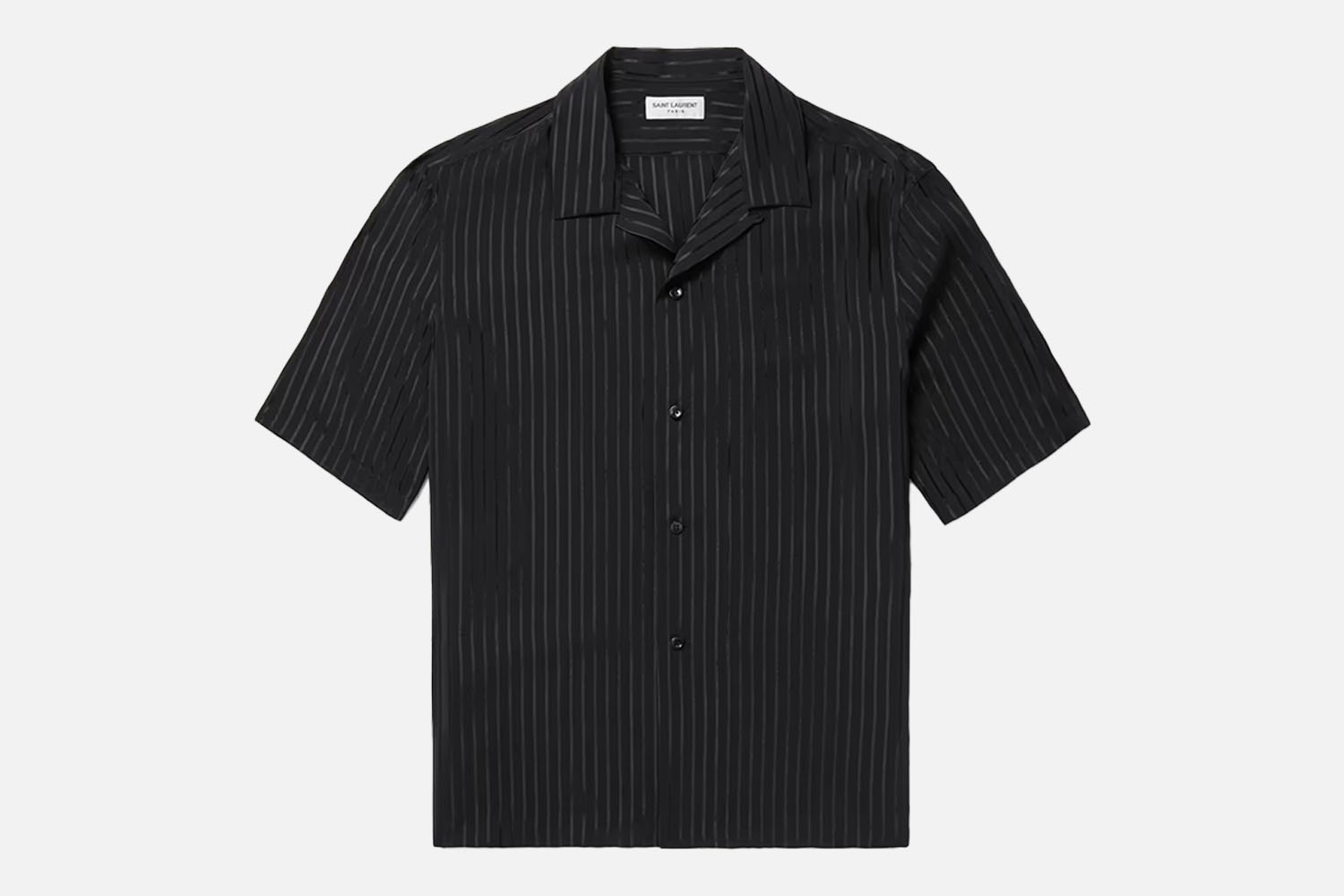 Saint Laurent Camp-Collar Striped Silk-Charmeuse Shirt