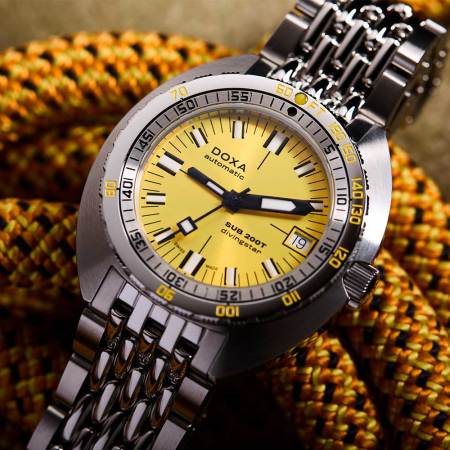 The new Doxa Sub 200T watch in Divingstar yellow