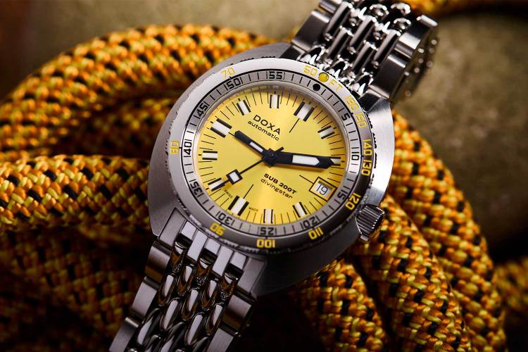 The new Doxa Sub 200T watch in Divingstar yellow