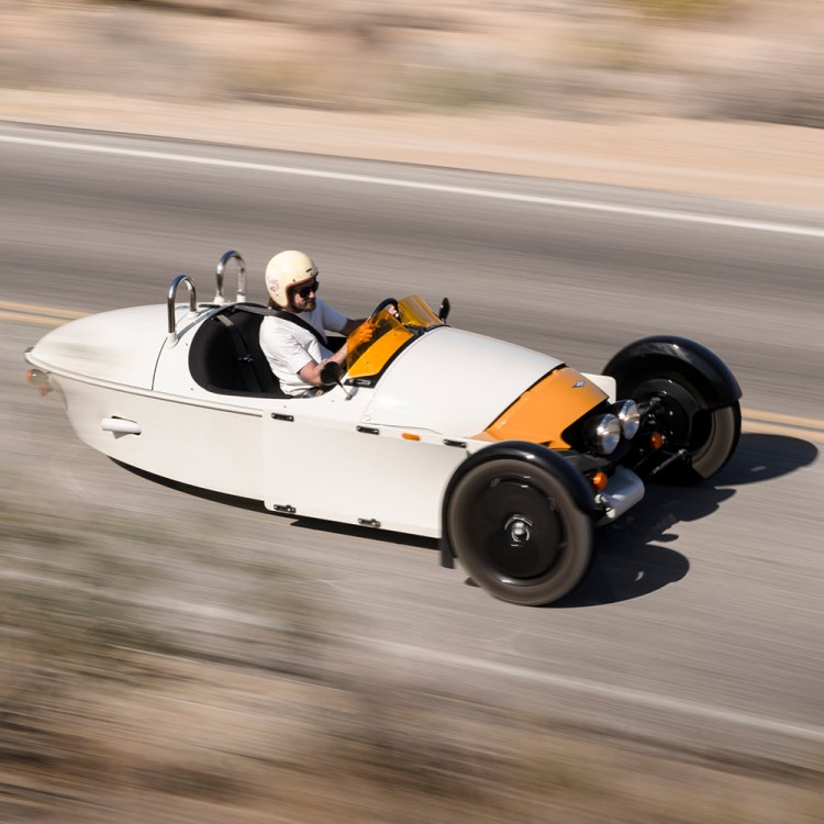 Driving the Morgan Super 3, a three-wheeled convertible from the British brand. Here's our full review of the American-spec model.