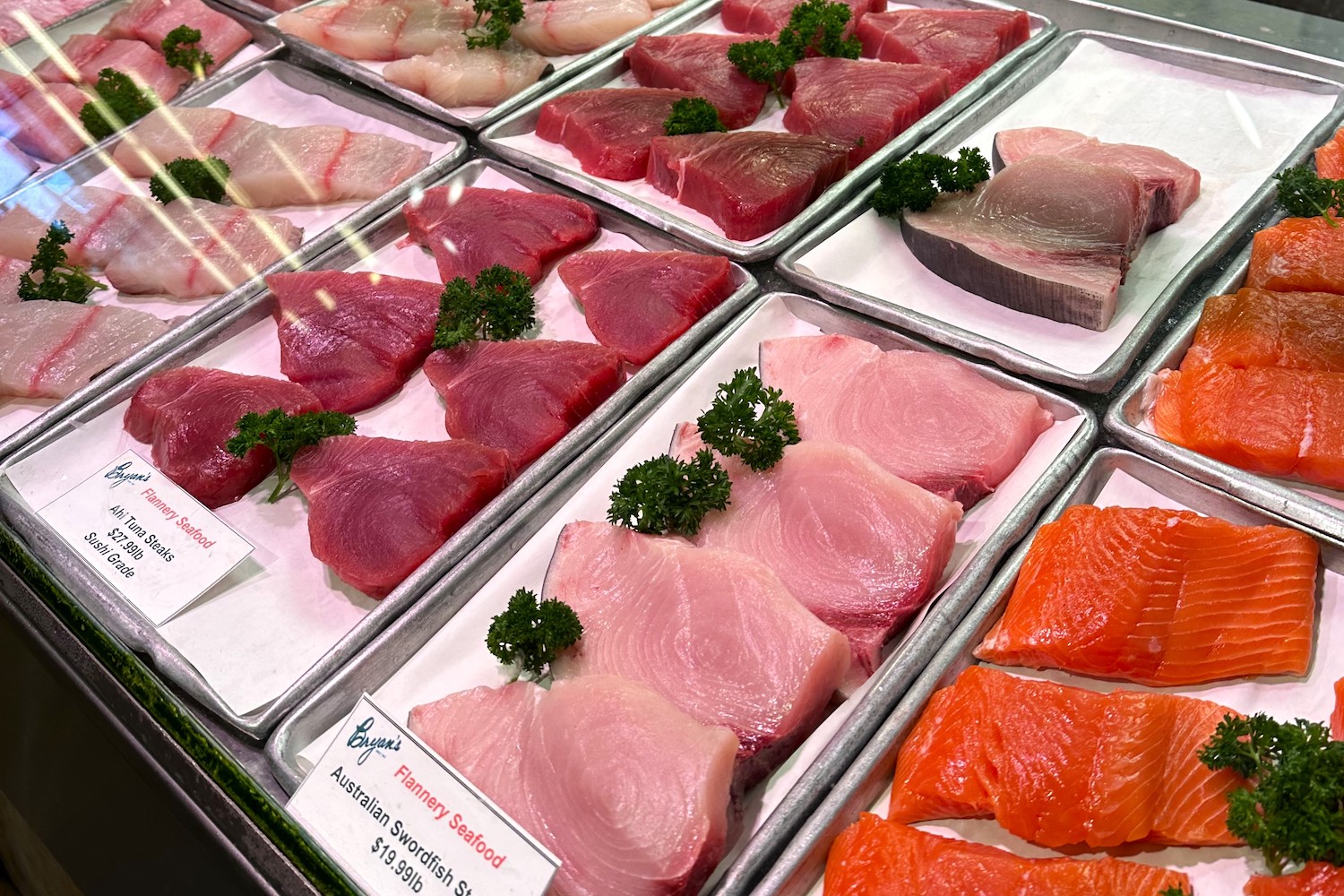 A spread of fresh fish fillets from Bryan's Market