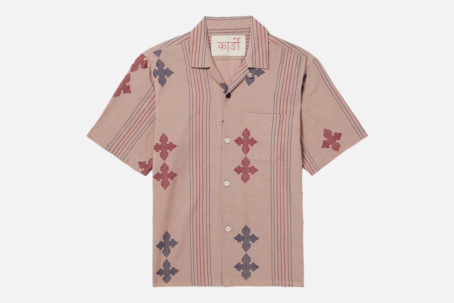 Kardo Ayo Convertible-Collar Embroidered Striped Cotton Shirt