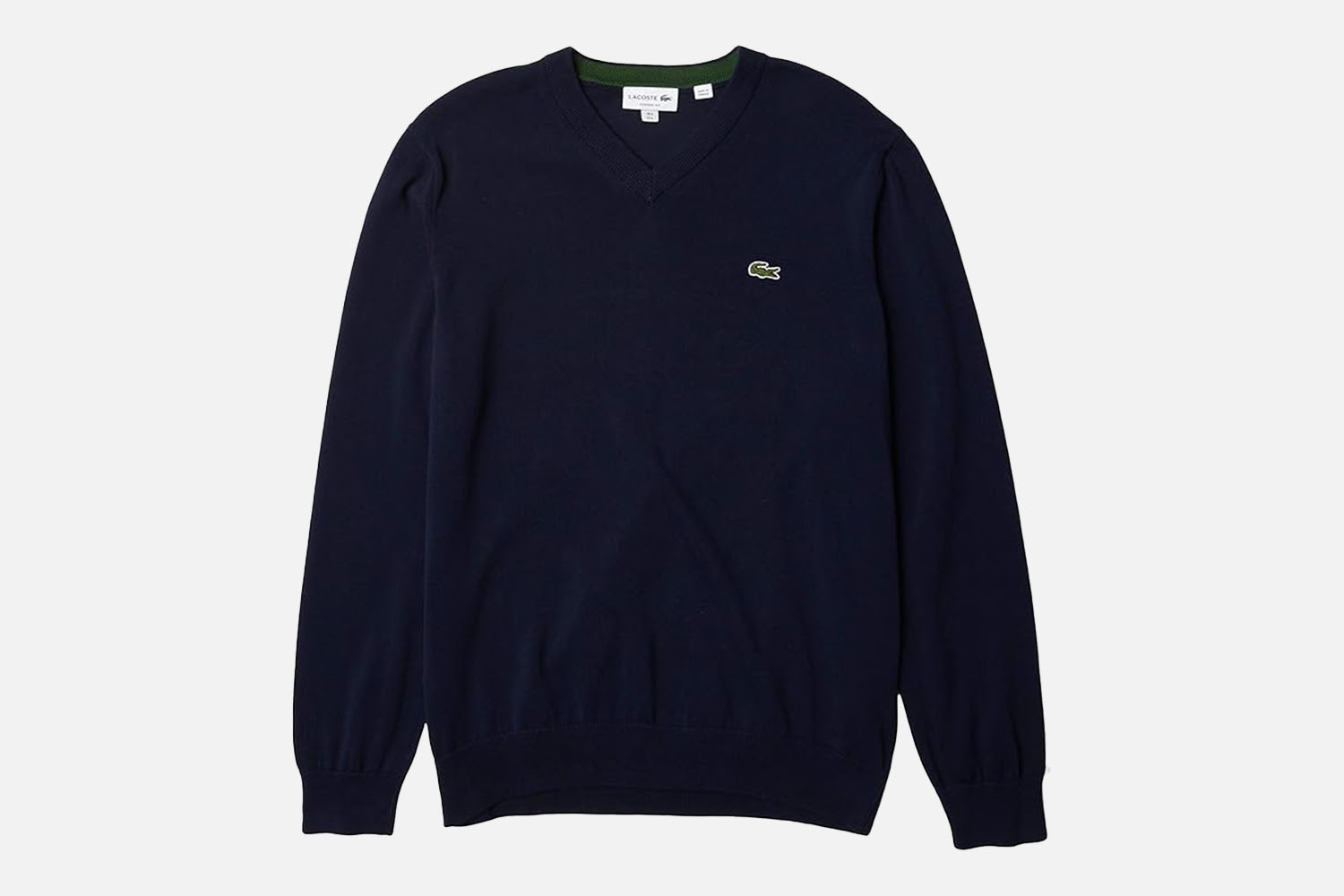 Lacoste Long Sleeve Regular Fit V-Neck Organic Cotton Sweater