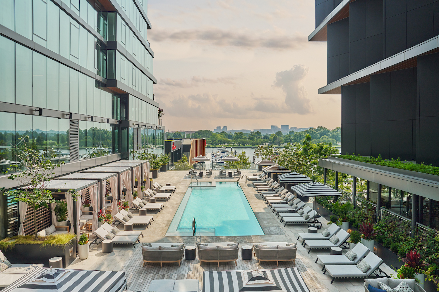 Pendry's pool deck offers great food and stunning views of the Potomac River