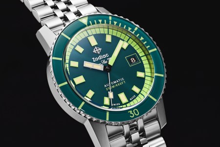 Zodiac’s Super Sea Wolf Compression "Sea Turtle," featuring a stainless steel bracelet